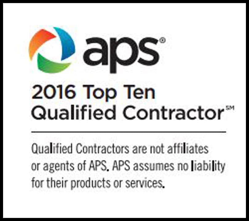 APS 2016 Top Ten Qualified Contractor logo with disclaimer stating APS is not liable for contractors’ products or services and that contractors are not affiliates or agents of APS.