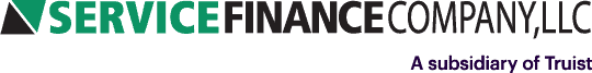 Service Finance Company, LLC logo with green and black text, highlighting finance options and a tagline reading "A subsidiary of Truist" in purple.