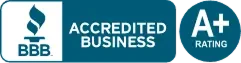 BBB Accredited Business badge with an "A+" rating displayed in white text on a blue background.
