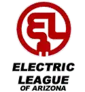 Red and white Electric League of Arizona logo with stylized letters "EL" and a plug, above the text "ELECTRIC LEAGUE OF ARIZONA" in black capital letters.