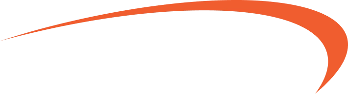 A single thick orange swoosh curves upward from the bottom left to the top right on a plain light gray background.