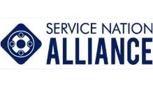 Service Nation Alliance logo featuring a blue geometric emblem and the organization’s name in bold blue letters on a white background.
